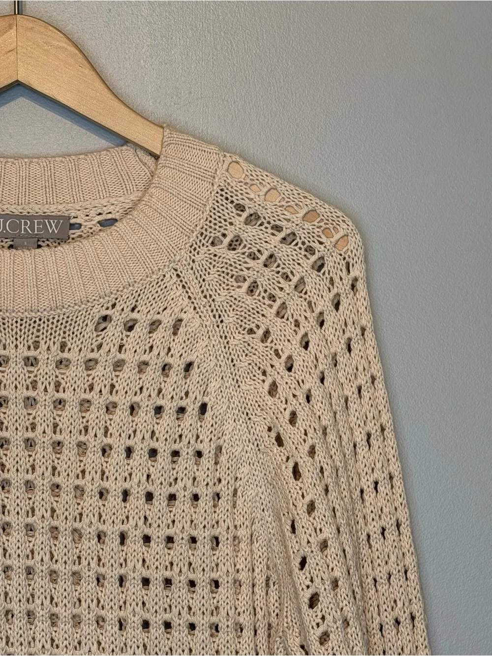 J. Crew Pointelle Stitch Crewneck Open Knit Sweater in Cream Women’s Size S